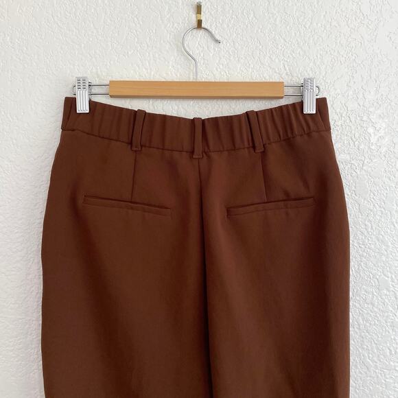 Aritzia Wilfred Dashwood Pant Crepette High Rise Pleated Cuffed Trousers Brown 8 - Picture 5 of 9
